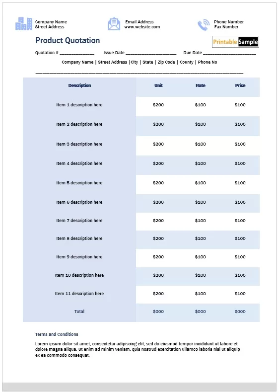 Product Quote Sample