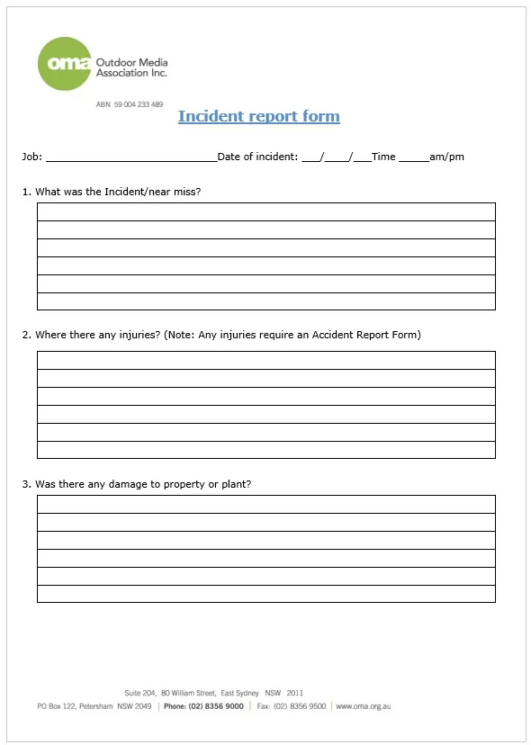 Customer Incident Report Template