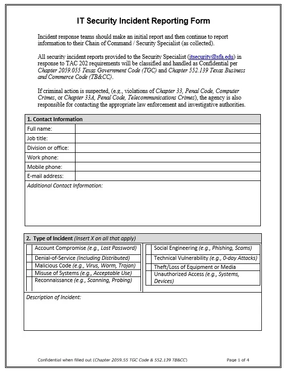 IT Security Incident Report Template