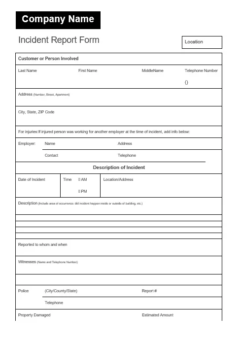 Workplace Incident Report Template