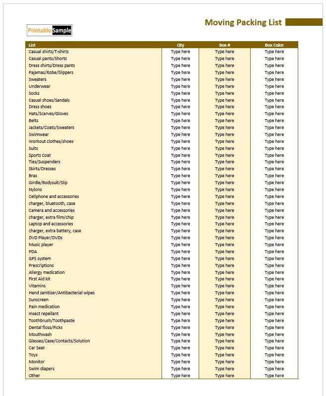 Export Packing List Template 05