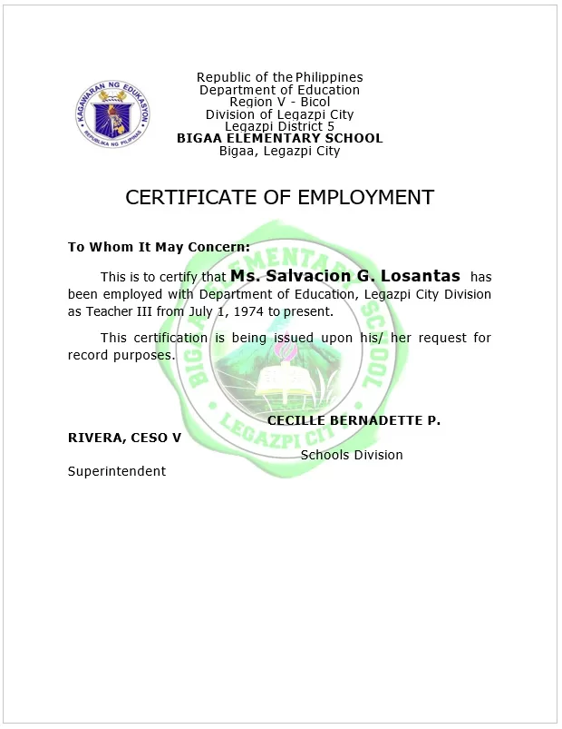 Certificate of Employment 01