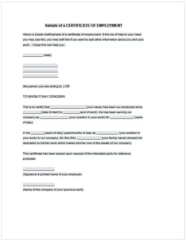 Certificate of Employment 05