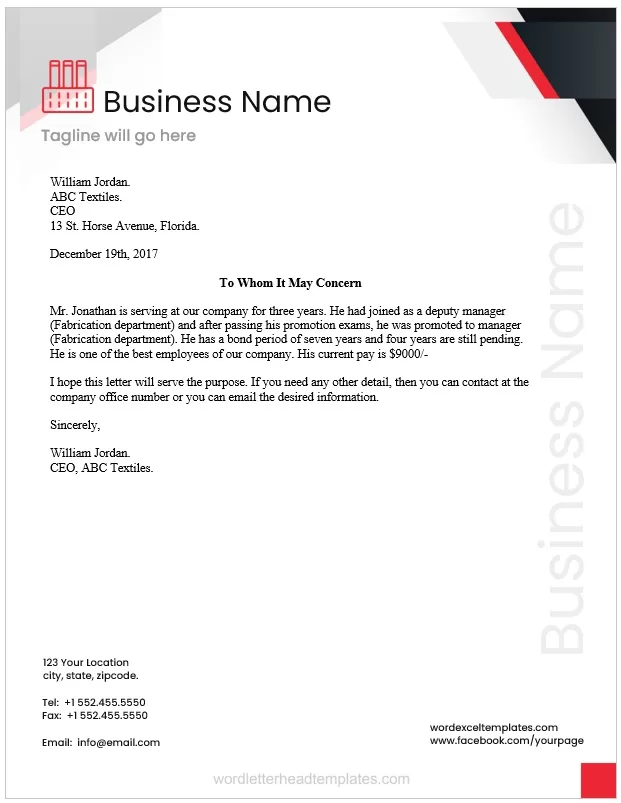 Employment certificate Template on Letterhead 02