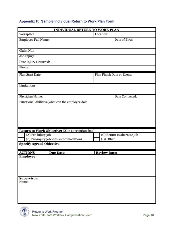 Individual Return to Work Plan Form