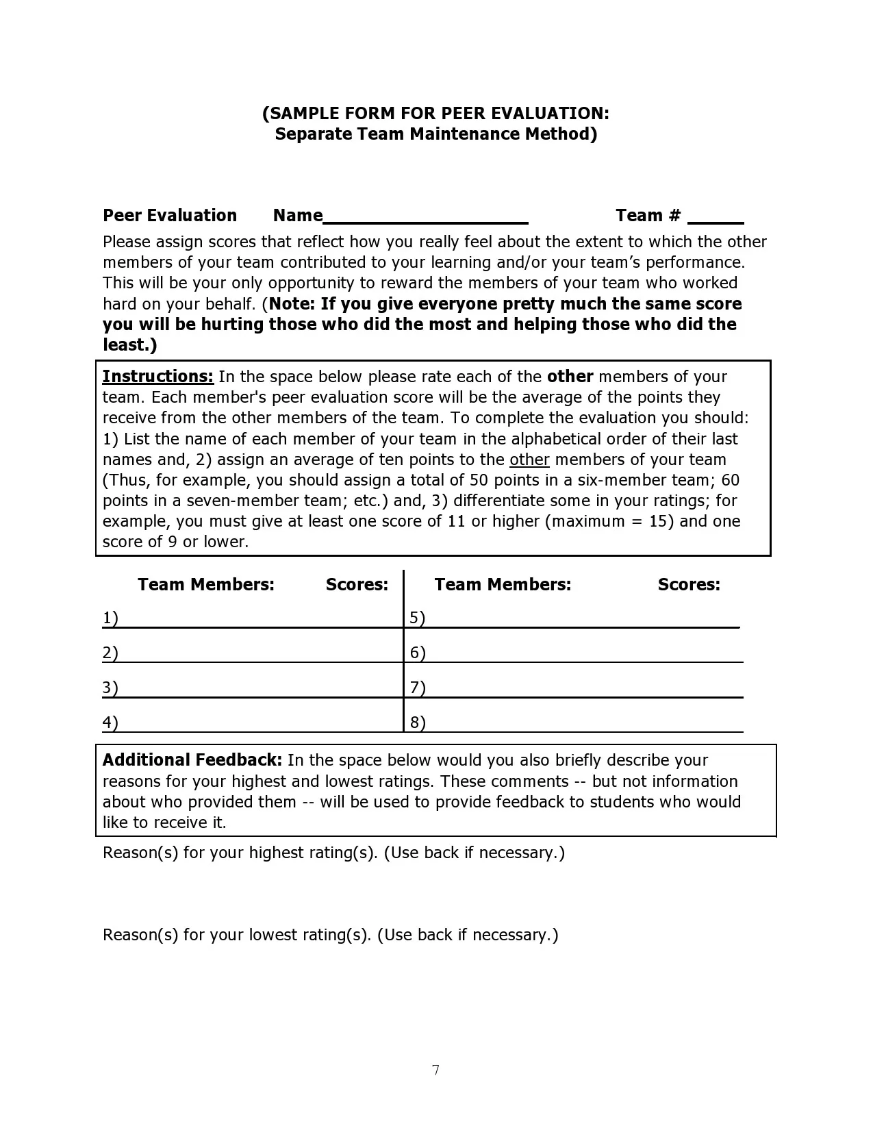 Peer Evaluation Form 78610
