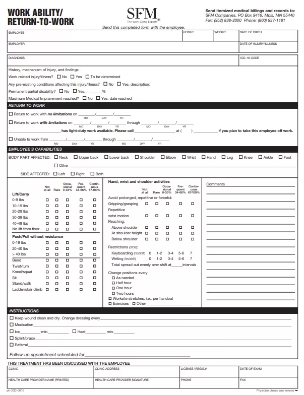 Return to Work Ability Form