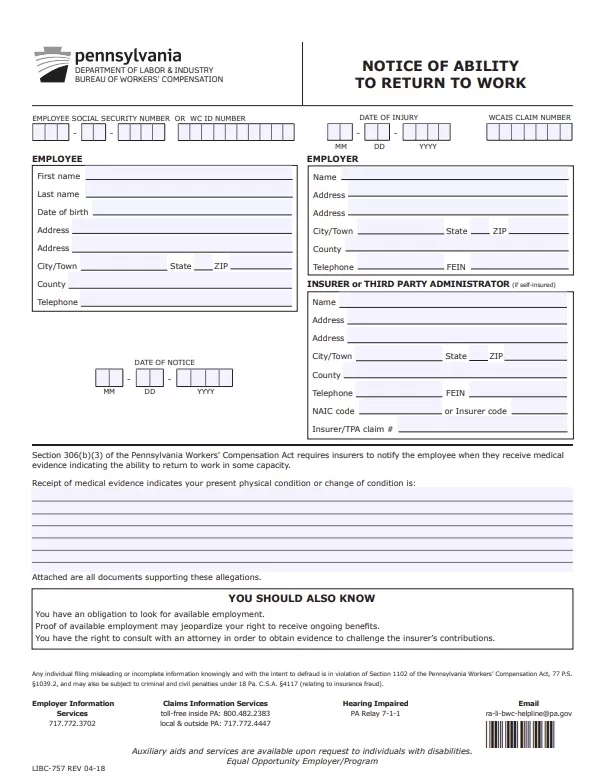 Return to Work Administration Form