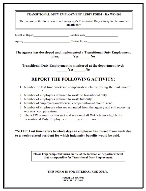Return to Work Audit Form