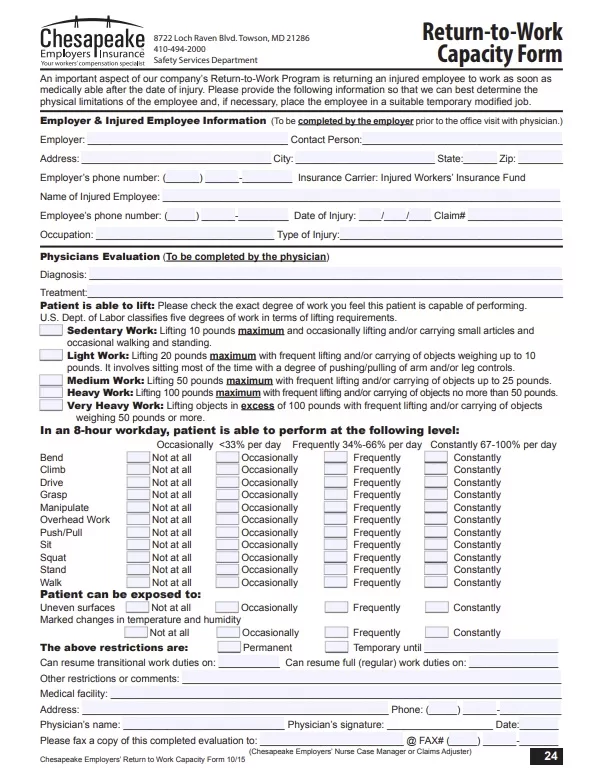 Return to Work Capacity Form