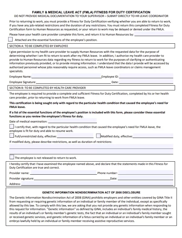 Return to Work Duty Form