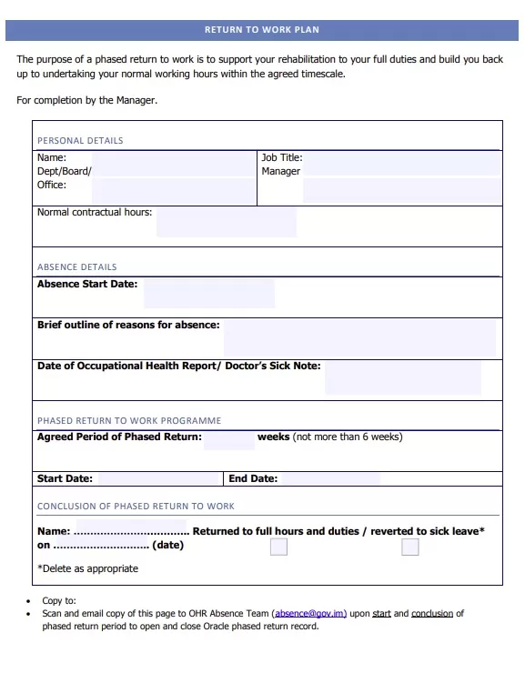 Return to Work Plan Form