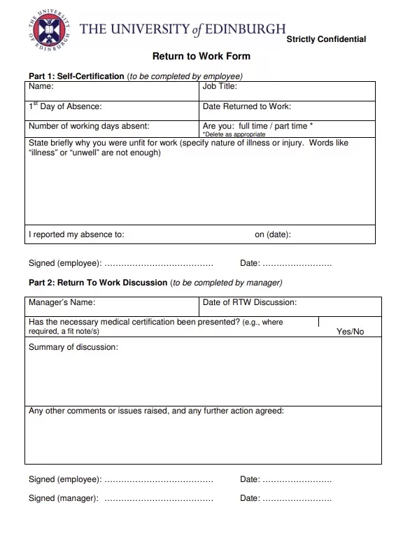 Return to Work Strictly Confidential Form