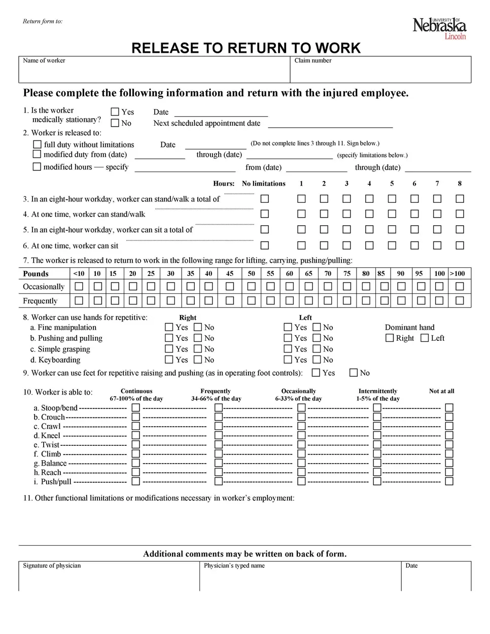 Return-to-work form 13