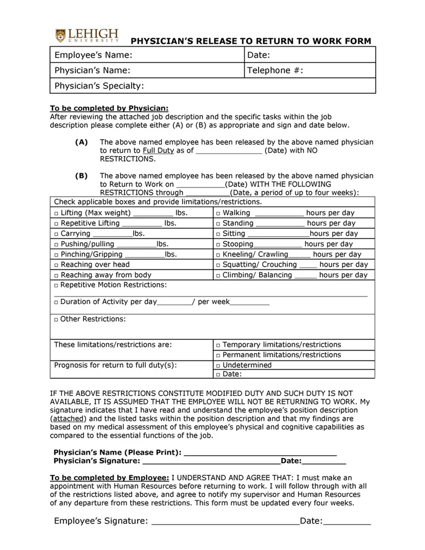 Return-to-work form 30