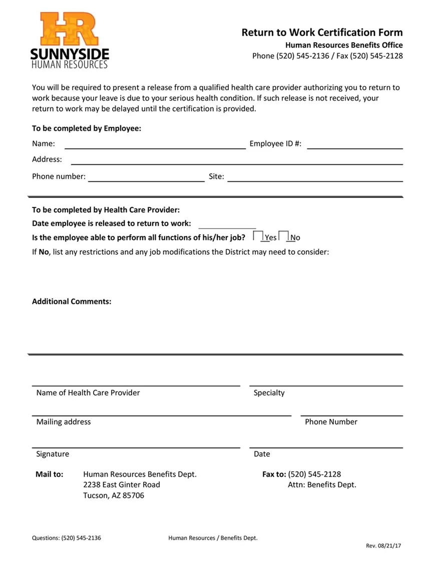 Return-to-work form 40