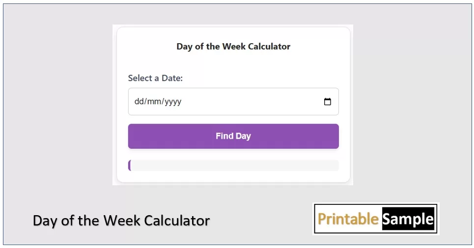 Day of the Week Calculator - Printable Samples