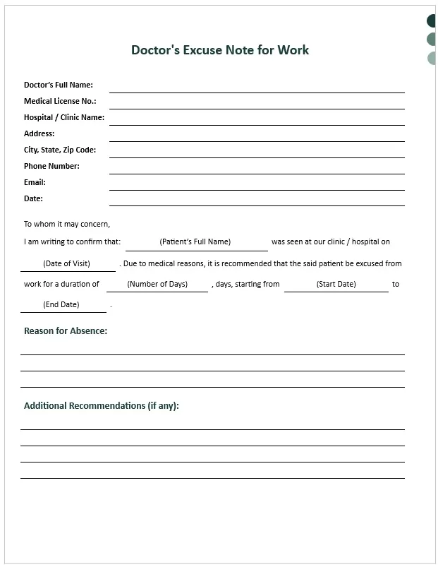 Doctor Note - Excuse Form 06