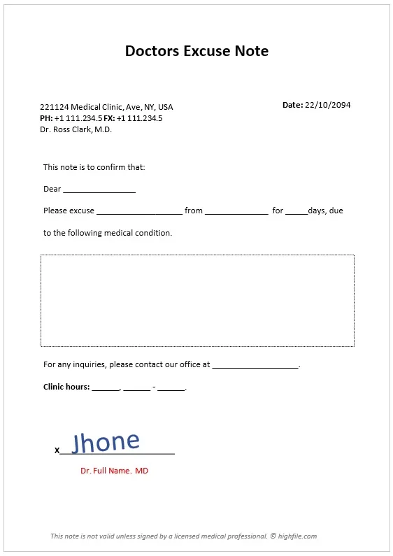 Doctor Note - Excuse Form 07