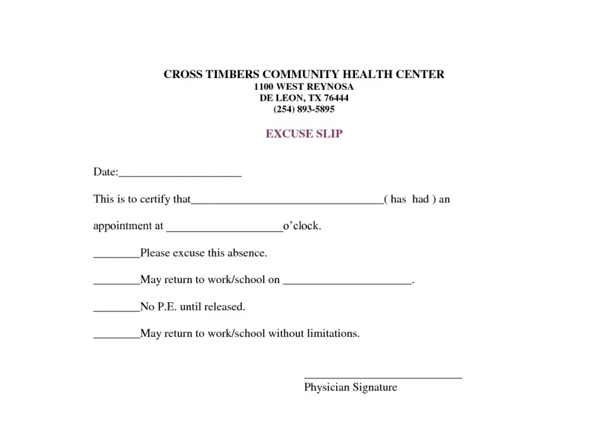 Doctor Note - Excuse Slip Form 01