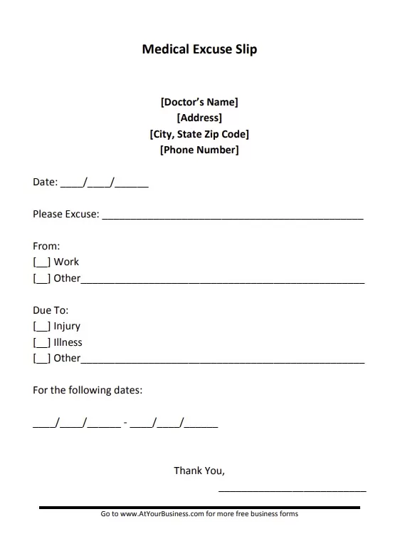 Doctor Note - Excuse Slip Form 03