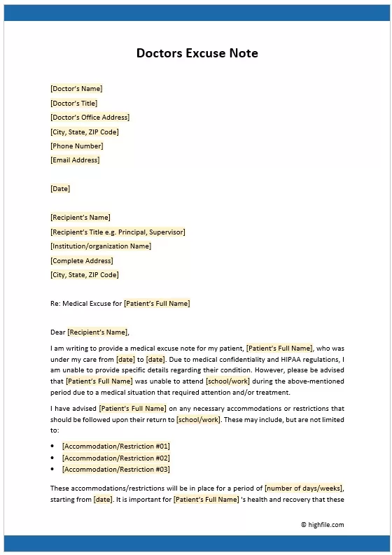 Doctors Note - Excuse Note Example 01