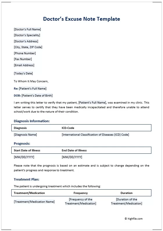Doctors Note - Excuse Note Example 02