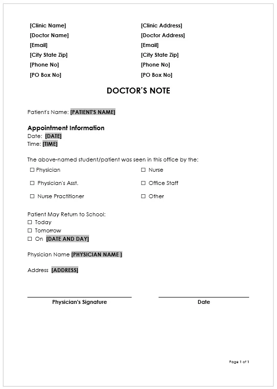 Doctors Note for School