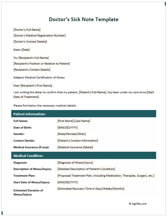 Doctor's Sick Note Template