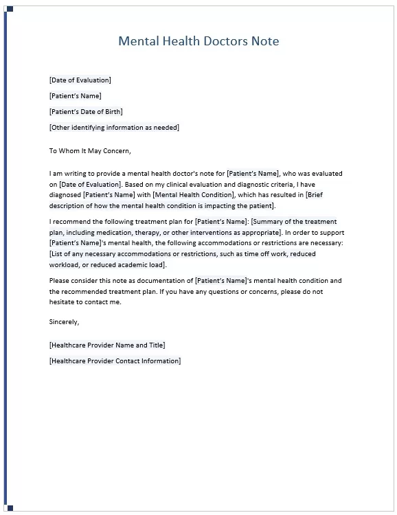 Mental Health Doctors Note 01