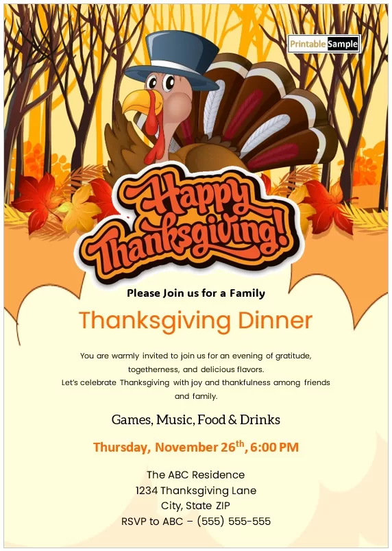 Editable Thanksgiving Party Invitation Flyer