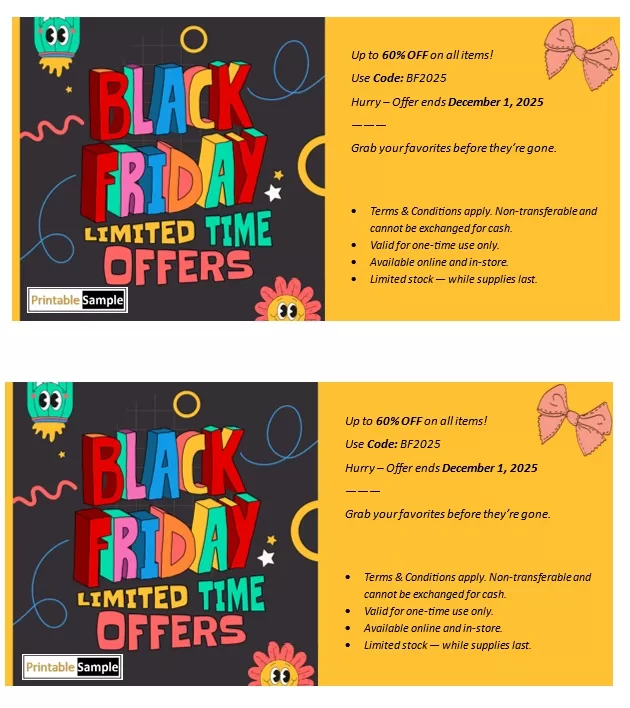 Printable Black Friday coupon template