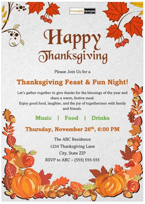 Printable Thanksgiving Invitation Flyer