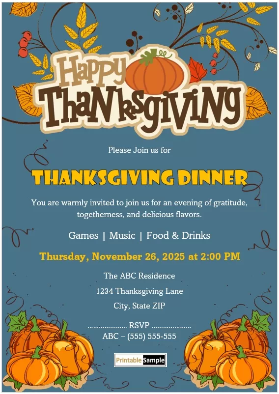 Thanksgiving Dinner Party Invitation Flyer Design