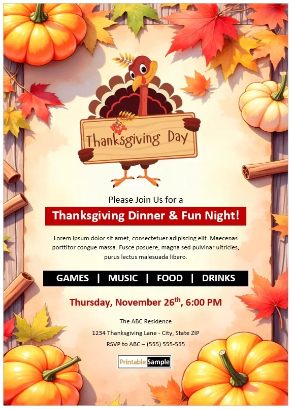 Thanksgiving Fun Party Invitation Flyer