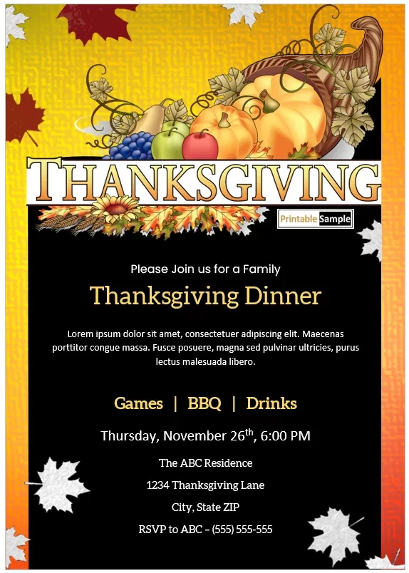 Thanksgiving Party Invitation Flyer Design