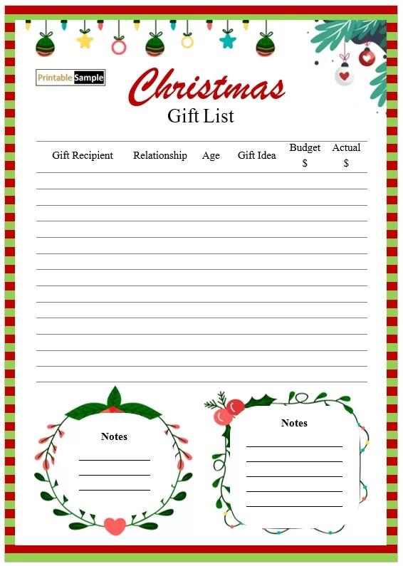 Christmas Gift List Template