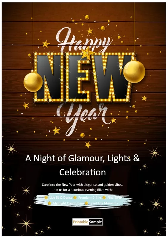Neon New Year party flyer printable