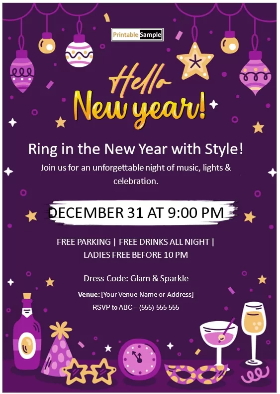 festive New Year’s Eve invitation template