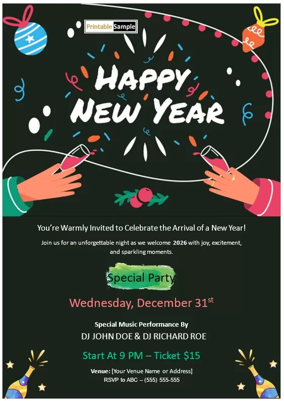 glittery new year holiday party invitation layout