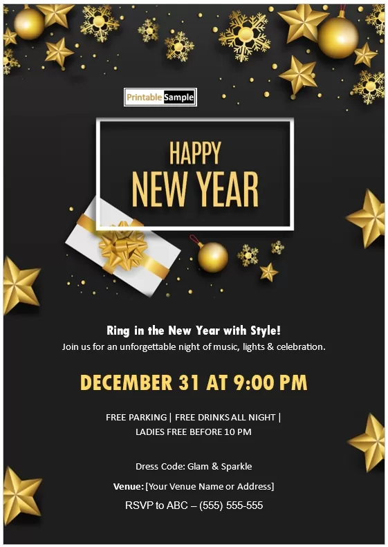 happy new year party invitation flyer design