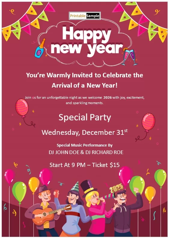 happy new year party invitation flyer