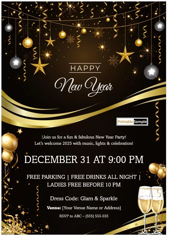 minimalist midnight celebration flyer Word‑ready